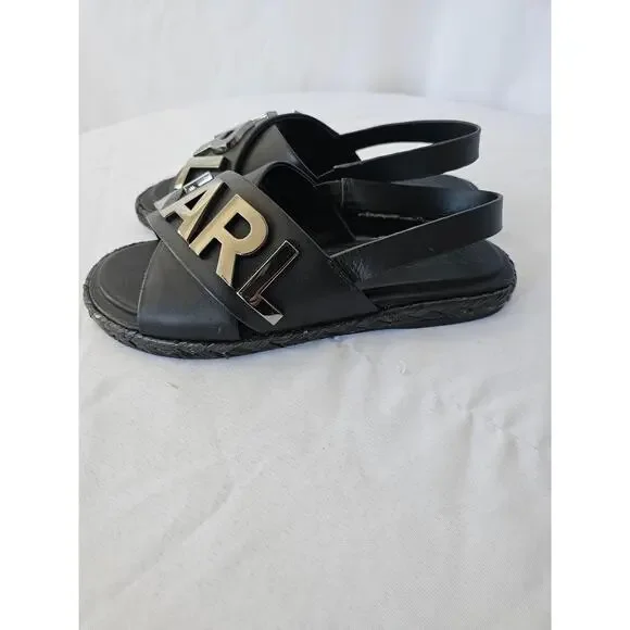 KARL LAGERFELD Women's Charla Slingback Espadrille Sandals In Black Size 5.5 M - Picture 4 of 7